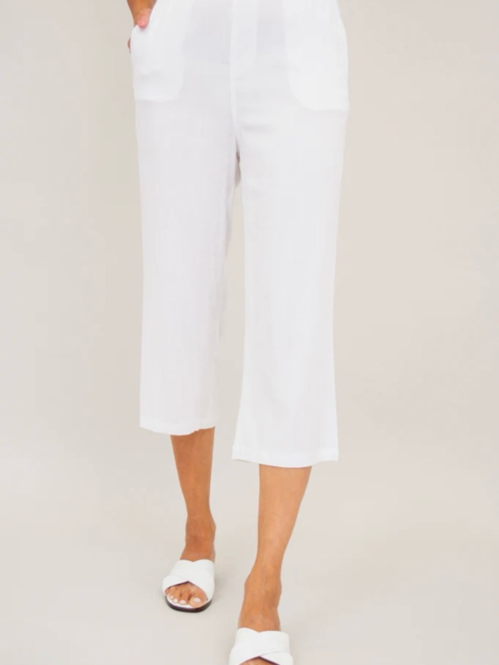 Women's White Cropped Wide-Leg Pants